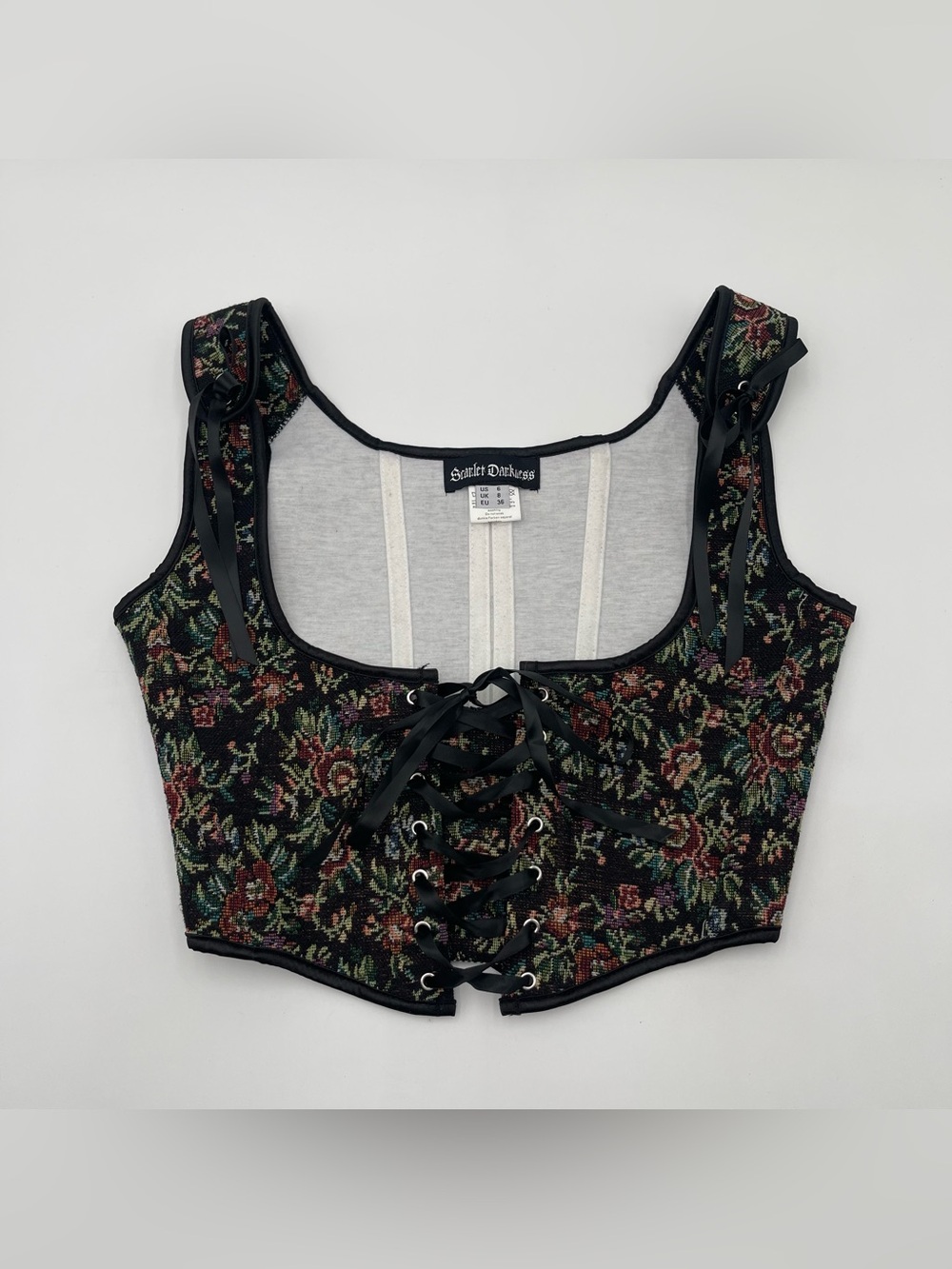 Scarlett Darkness Renaissance Floral Tapestry Lace-up Underbust Corset Sz 6